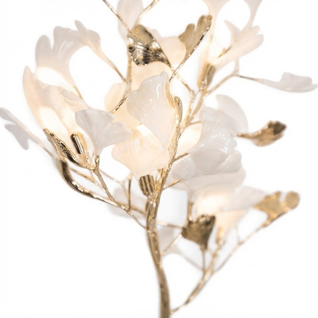 Ginkgo Leaf Floor Lamp with Ceramic Shades, Gold