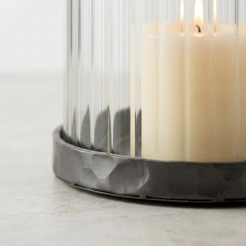 Glass and Aluminium Cylinder Hurricane Candle Holder