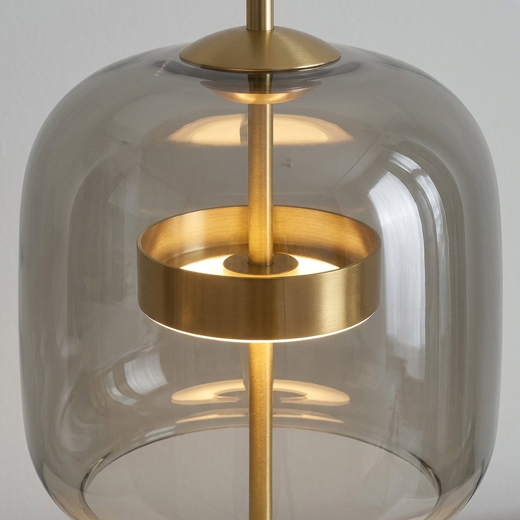 Glass Dome Table Lamp with Gold Iron Base, LED