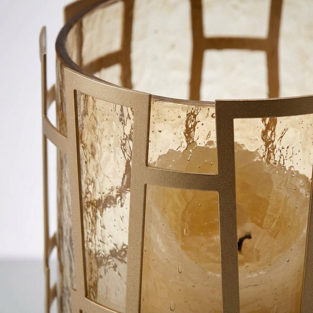 Gold Hurricane Candle Holder with Geometric Metal Frame