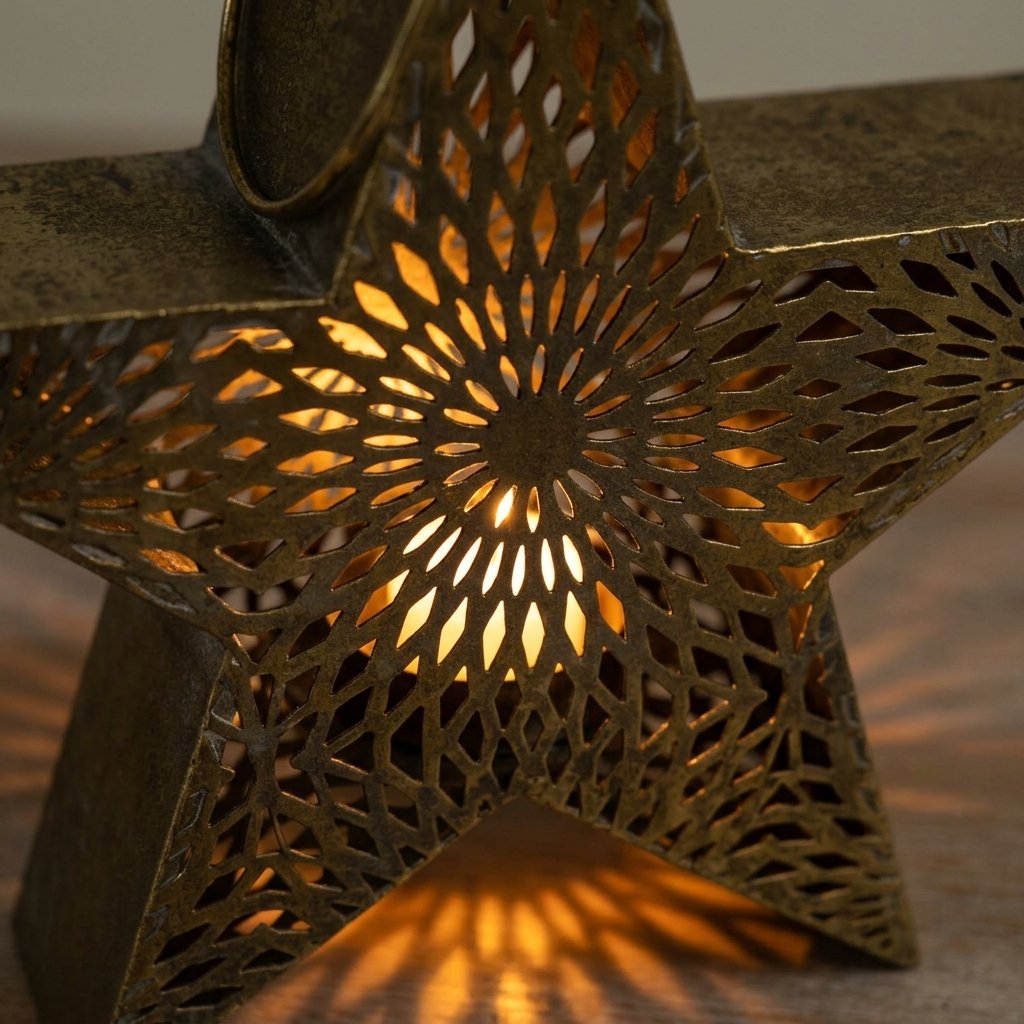 Gold Star Candle Holder with Filigree Cut-out Detail, 33cm