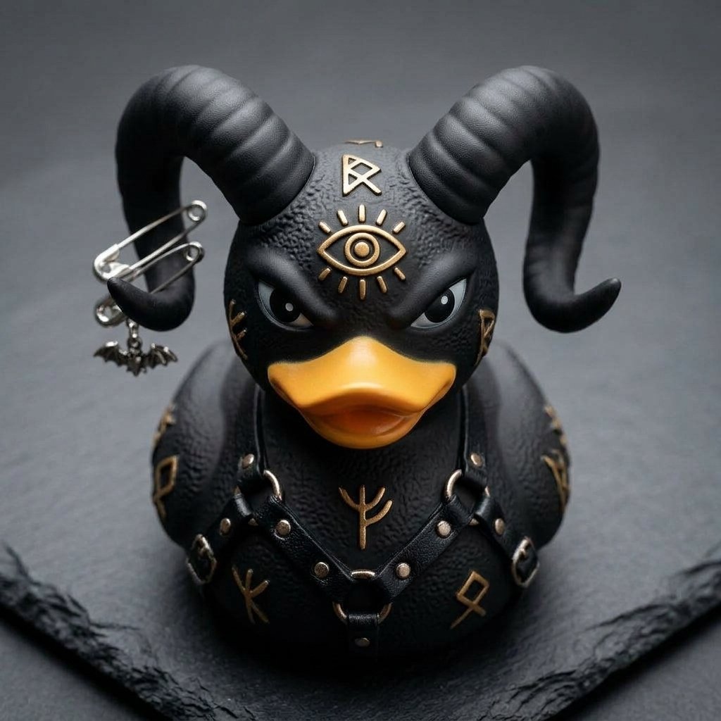 Goth Rubber Duck Decoration with Studded Collar, Chains and Moulded Details – Gothic and Punk Character Variants