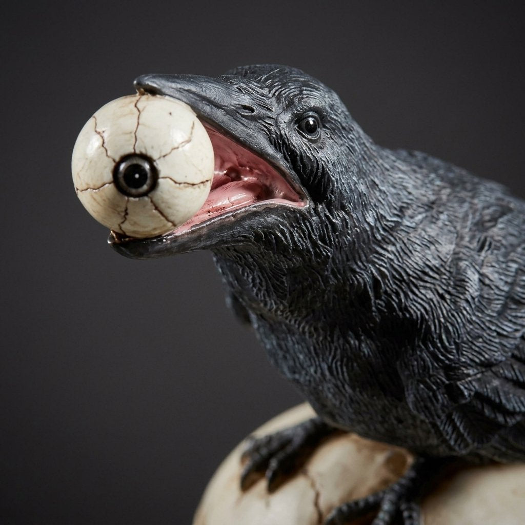 Gothic Raven and Skull Resin Sculpture with Eyeball Detail