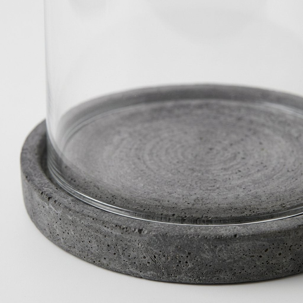 Grey Hurricane Lantern with Concrete Base, 2 Sizes