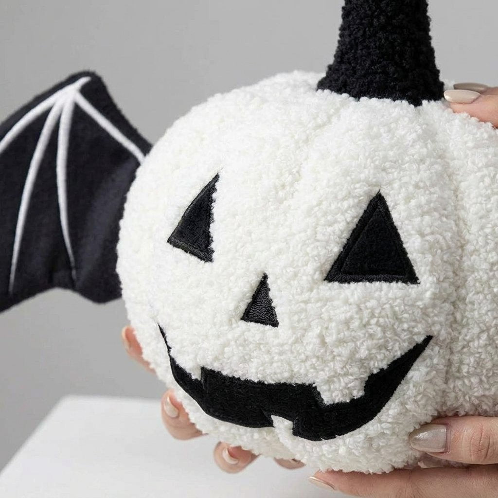Halloween Pumpkin Plush Cushion with Bat Wings
