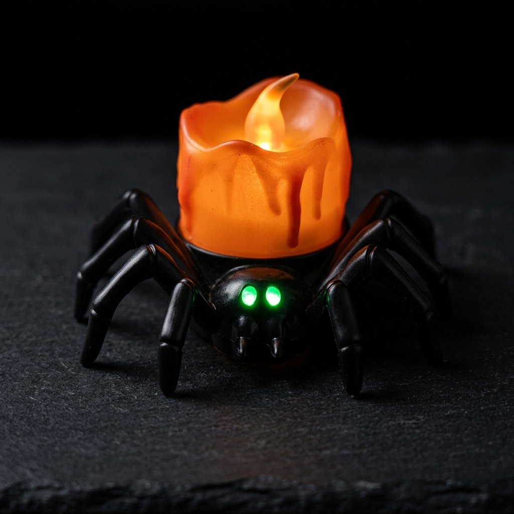 Halloween Spider Tea Light with Flickering LED Flameless Candle – Battery-Operated Decoration