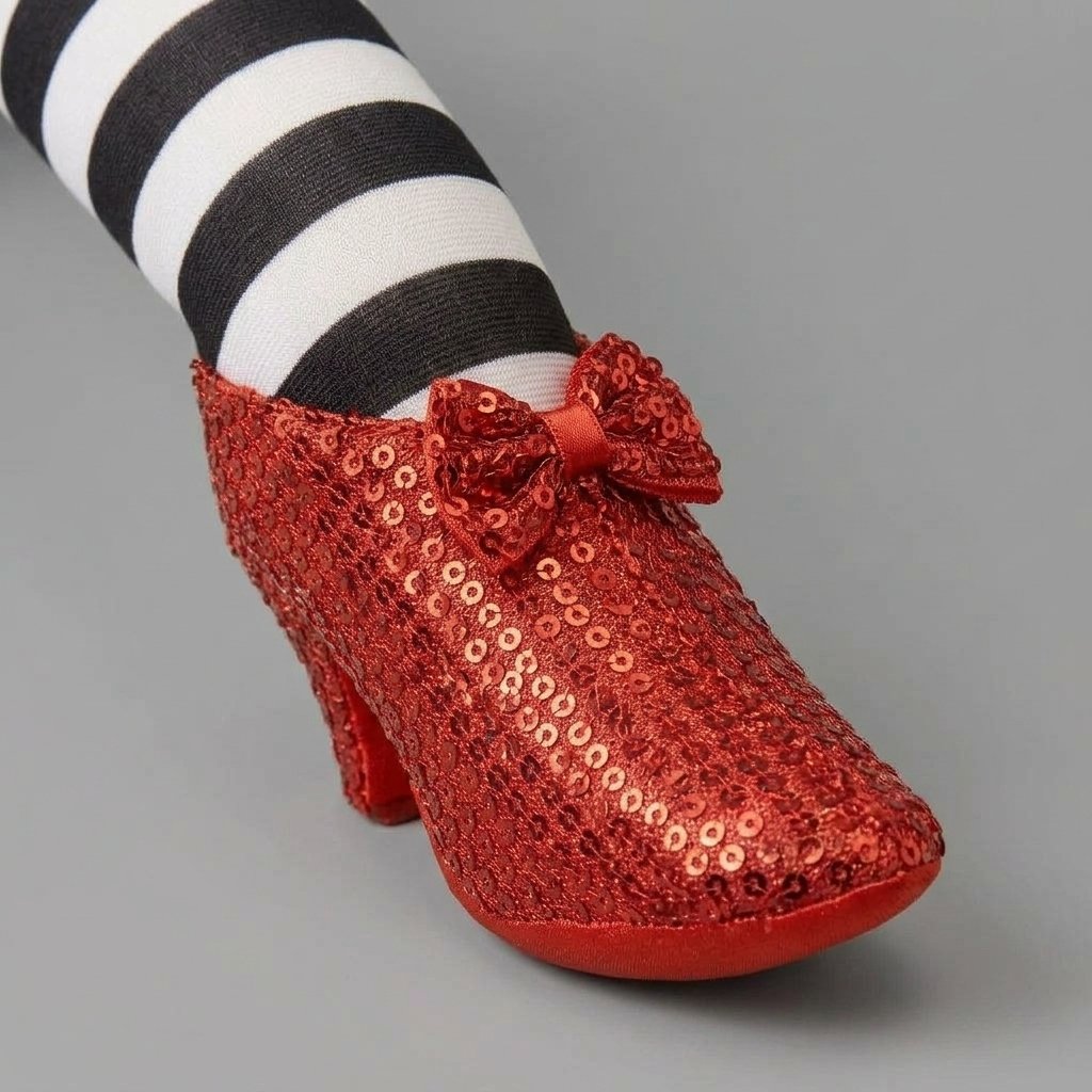 Halloween Witch Legs Door Stopper with Striped Stockings and Red Sequined Shoes