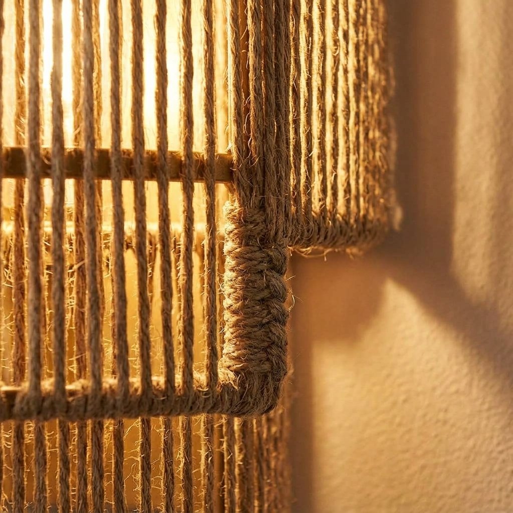 Handwoven Rattan Wall Light, Rustic Boho Sconce
