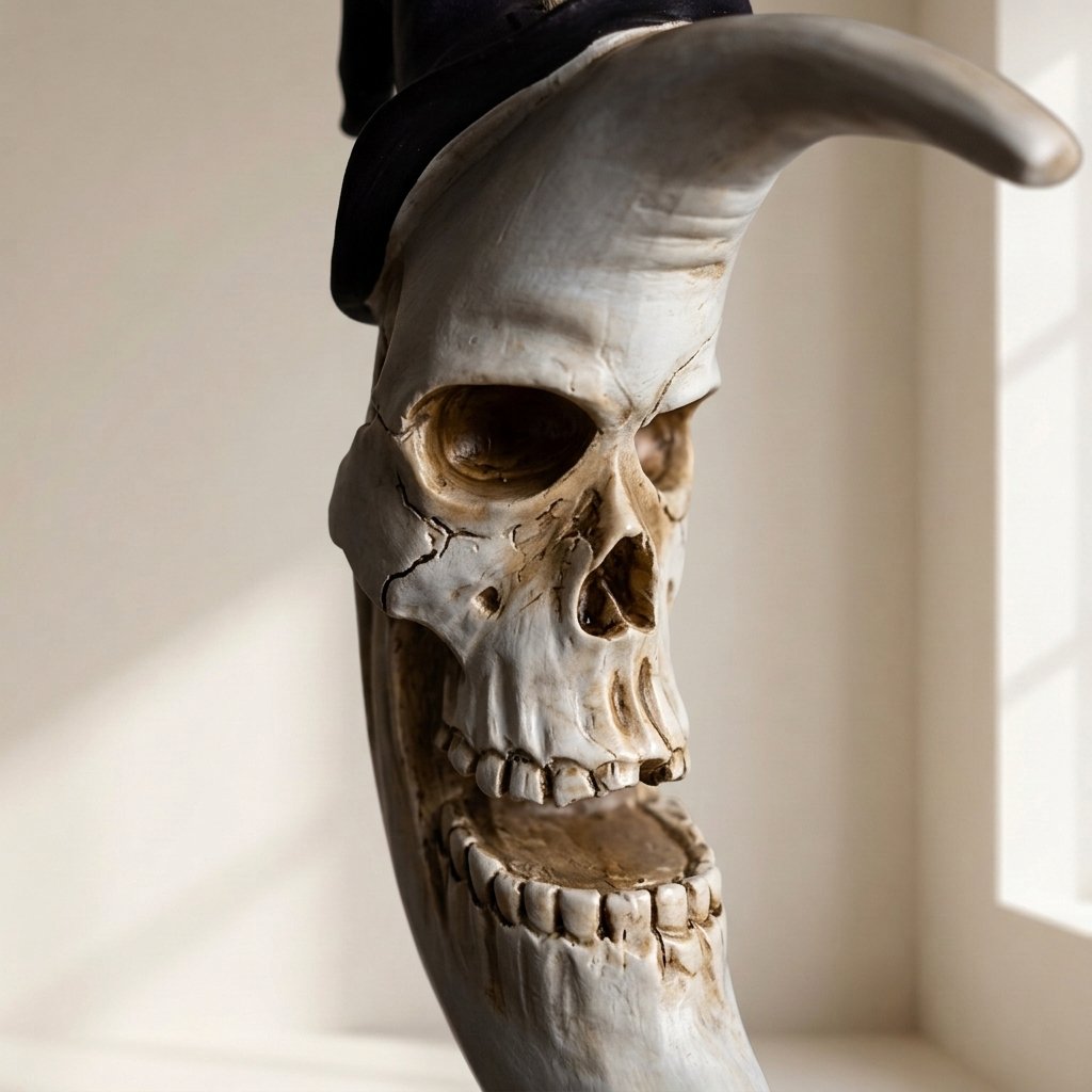Hanging Crescent Moon Skull Decoration with Witch Hat – Halloween Horror Ornament