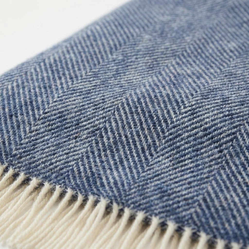 Herringbone Pure Wool Throw in Blueberry