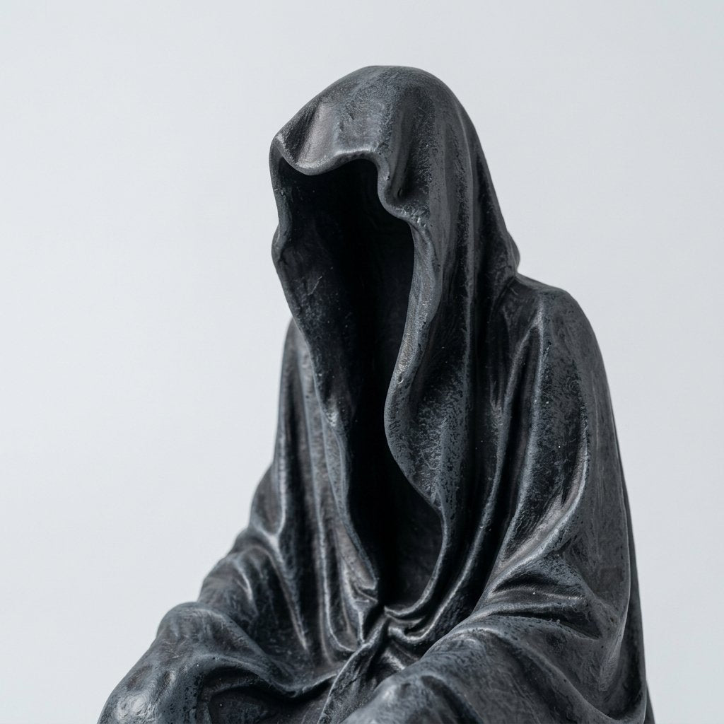 Hooded Grim Reaper Shelf Sitter Figurine – Faceless Gothic Resin Statue for Shelves and Desks