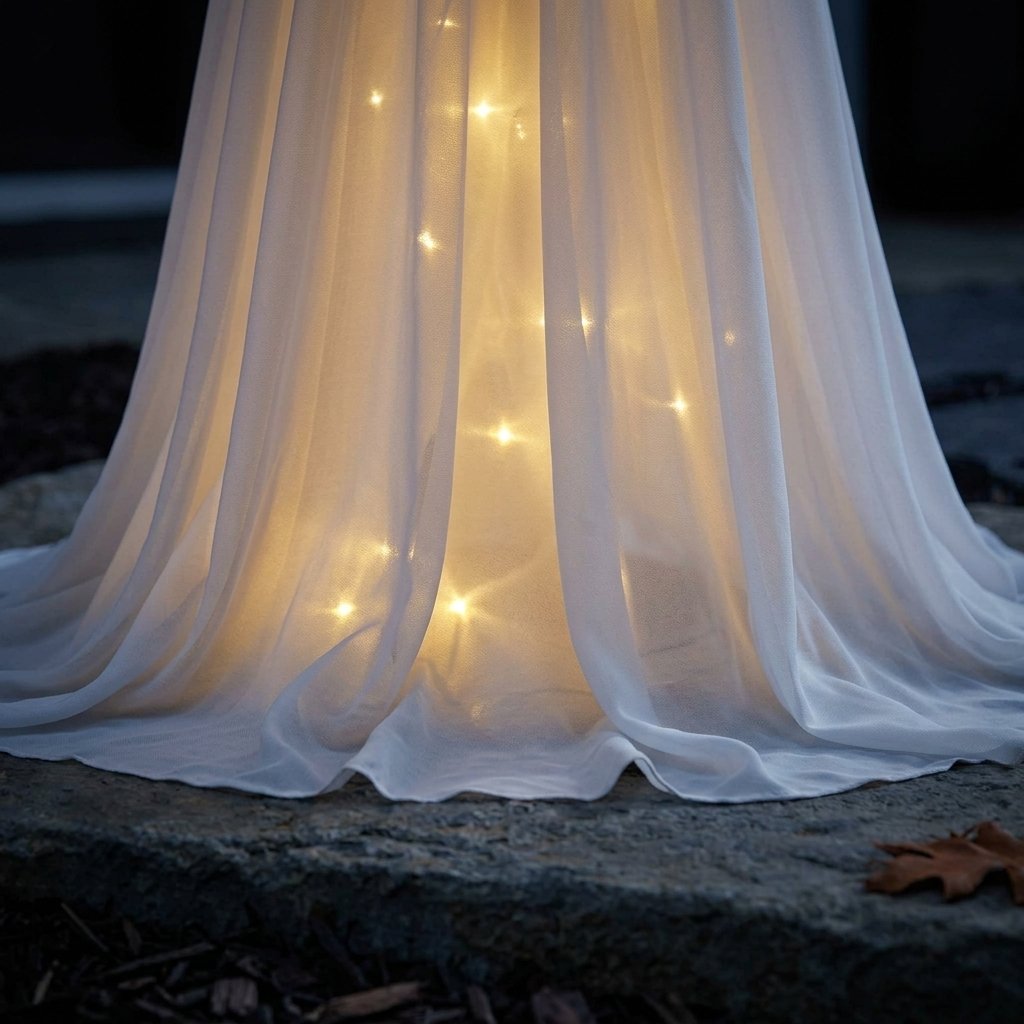 Illuminated Halloween Ghost Figure with Witch Hat and LED Fairy Lights – Outdoor and Indoor Decoration