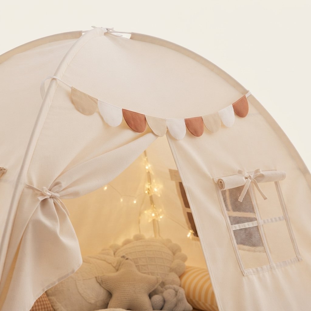 Kids Bed Play Tent with Star Lights and Flags