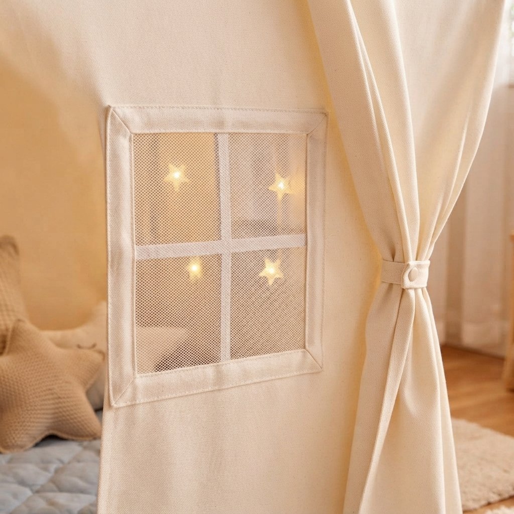 Kids Indoor Play Tent with Star Lights and Windows