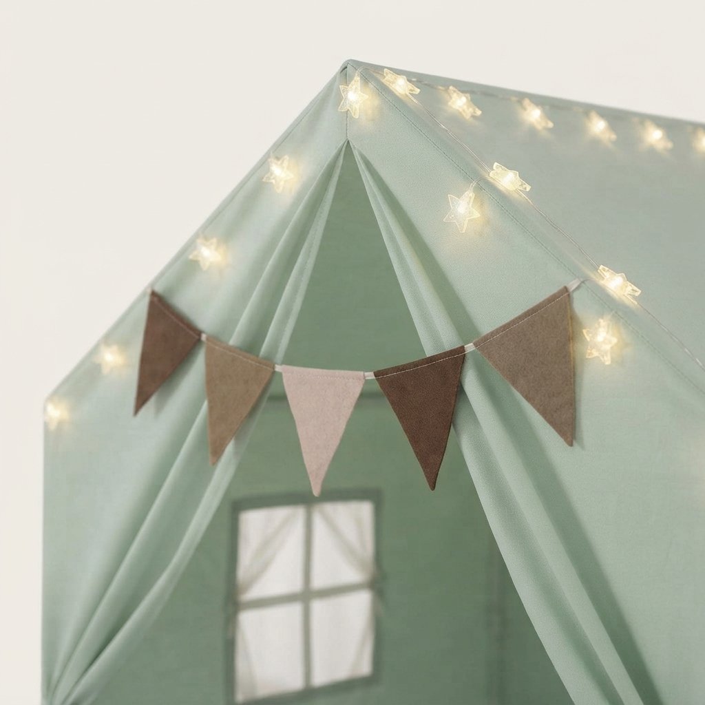 Kids Indoor Play Tent with Star Lights, Large – Green