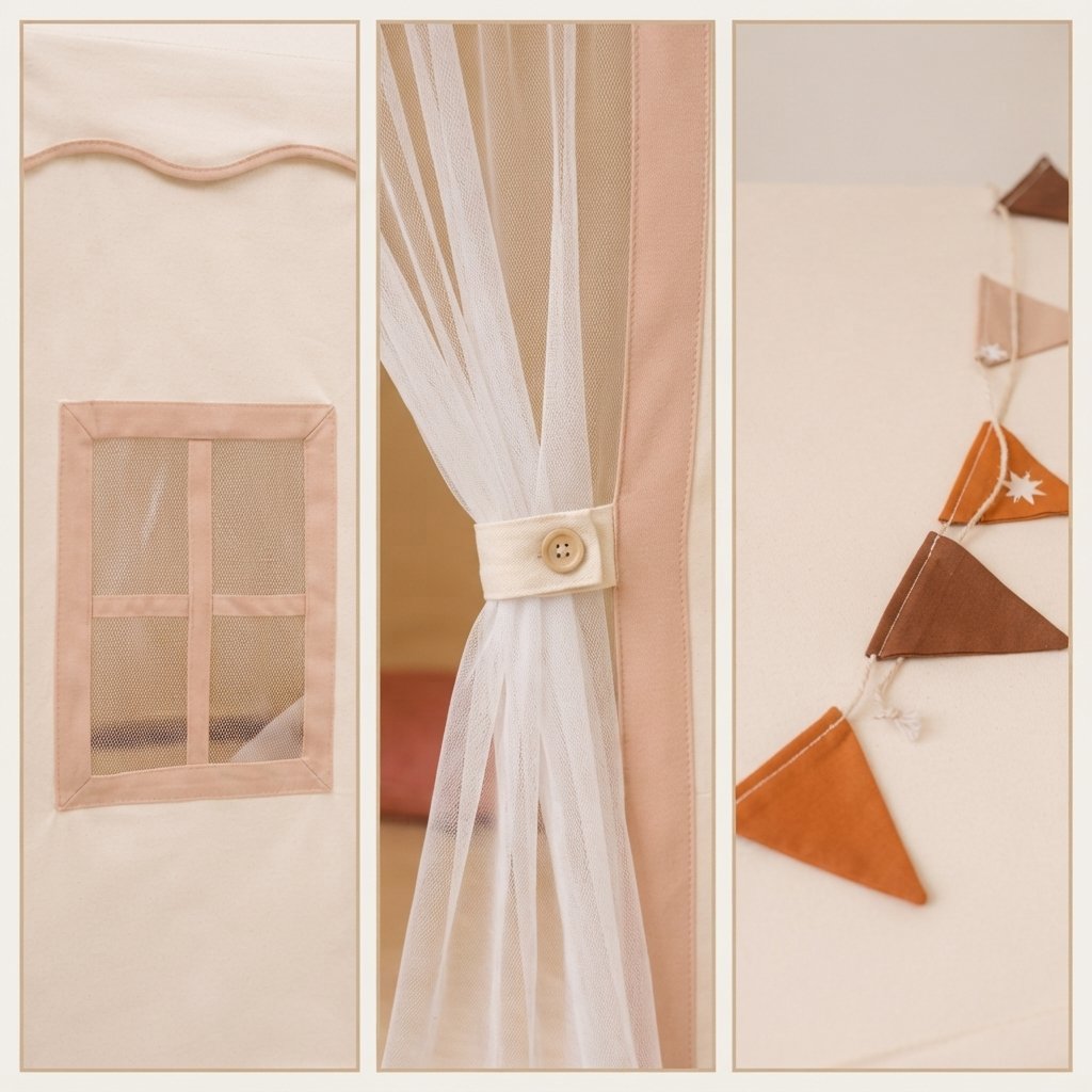 Kids Indoor Playhouse Tent with Bunting and Curtains
