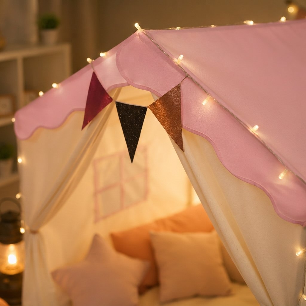 Kids Play Tent with Padded Mat and Fairy Lights – Pink