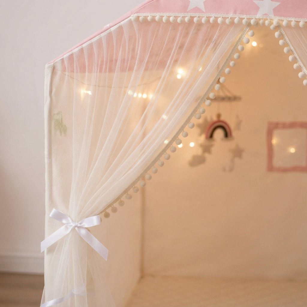 Kids Play Tent with Padded Mat, Lights and Star Print