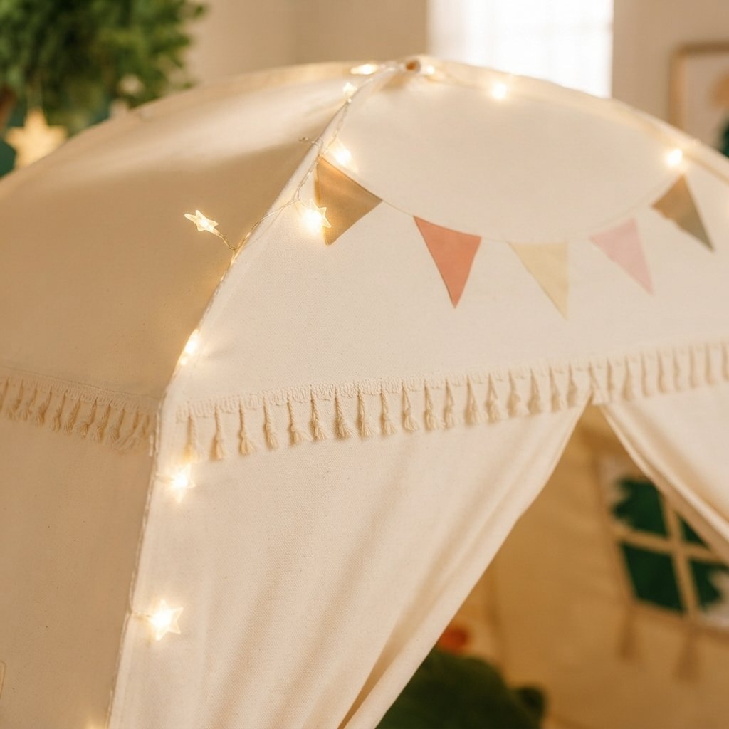 Kids Play Tent with Star Lights and Pennant Flags