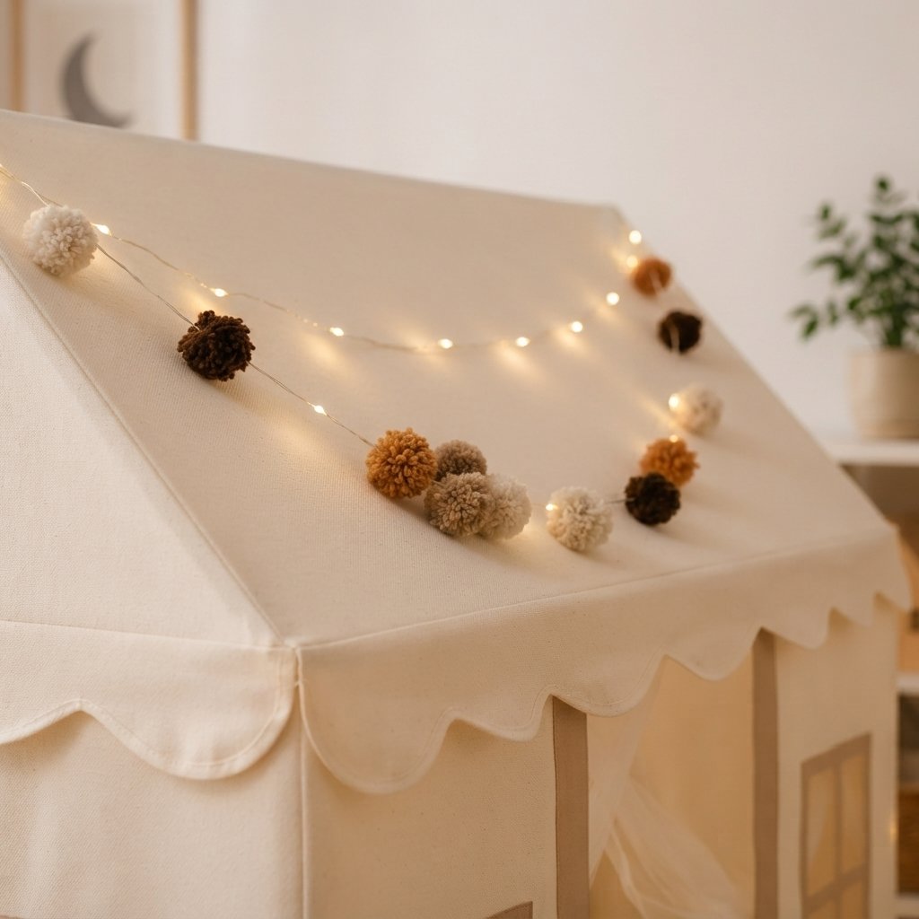 Kids Playhouse Tent with Lights and Padded Mat