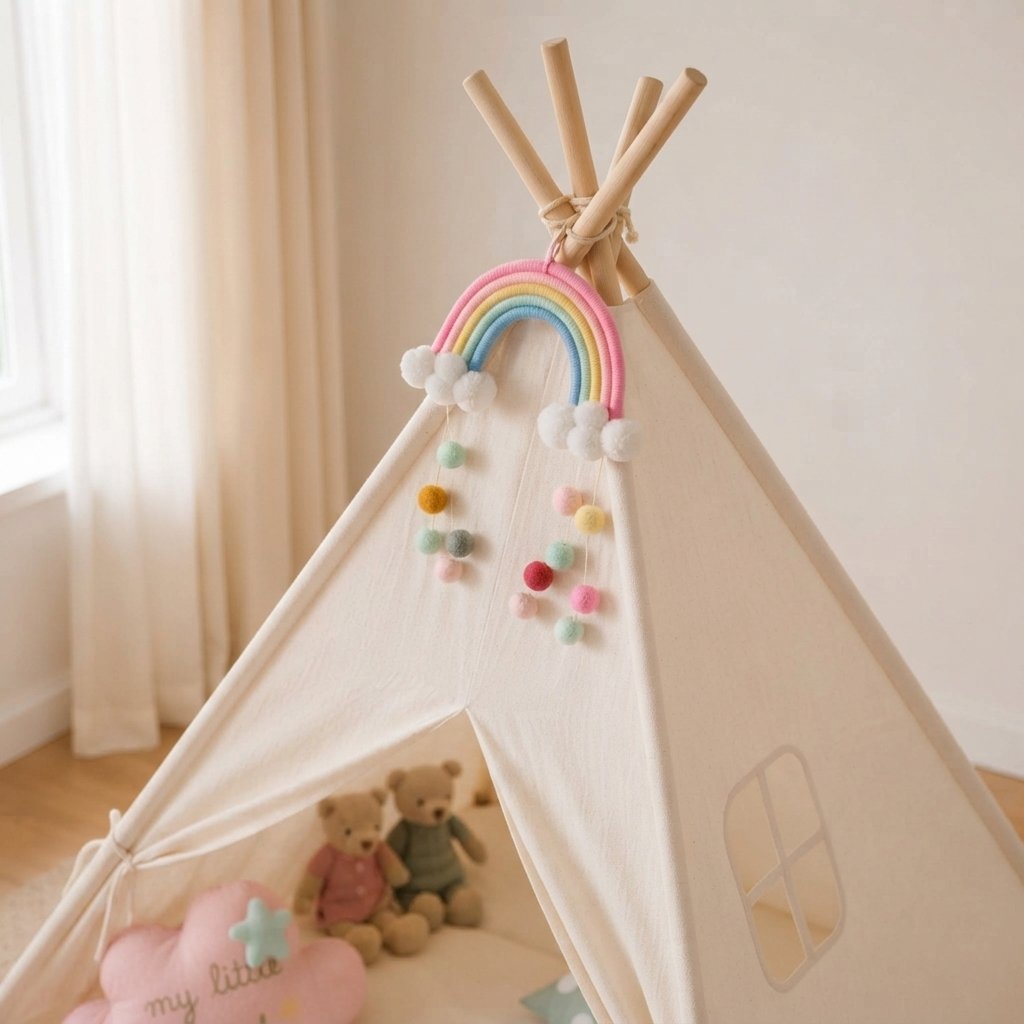 Kids Teepee Play Tent with Padded Mat, Cream