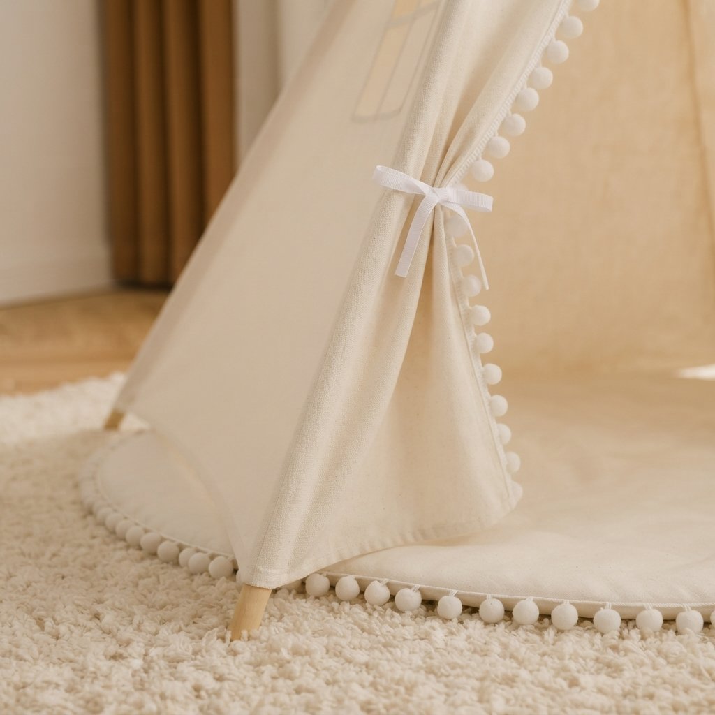 Kids Teepee Play Tent with Pom-Pom Trim, Cotton Canvas