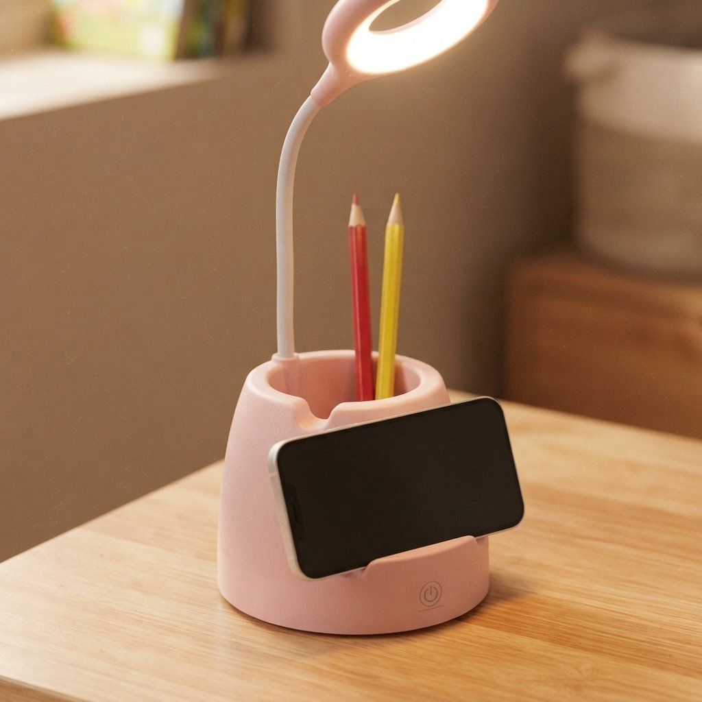 LED Desk Lamp with Pen Pot and Phone Holder