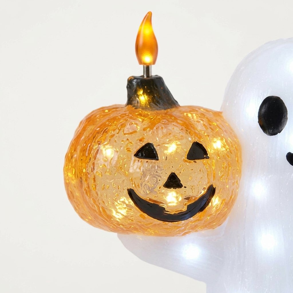 LED Ghost and Pumpkin Halloween Decoration with 50 White LEDs and Timer – Indoor and Outdoor