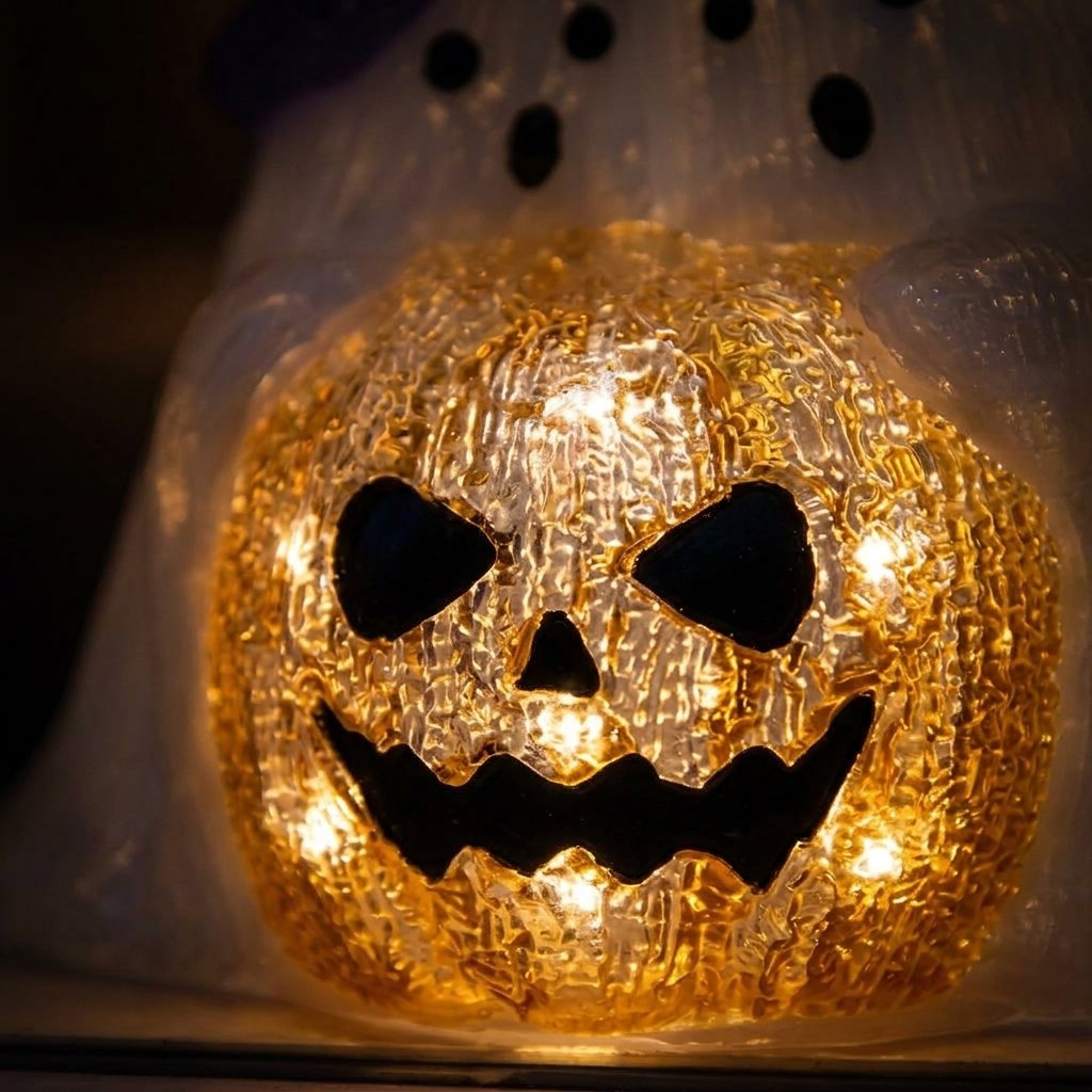 LED Ghost and Pumpkin Halloween Decoration with 50 White LEDs and Timer – Indoor and Outdoor