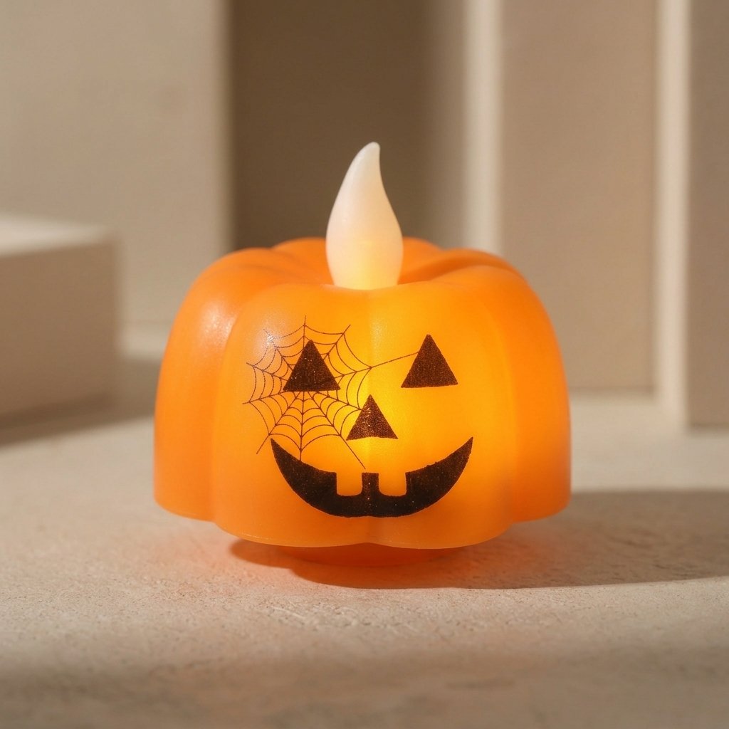 LED Pumpkin Tea Light Candles with Jack-o'-Lantern Design, Set of 12