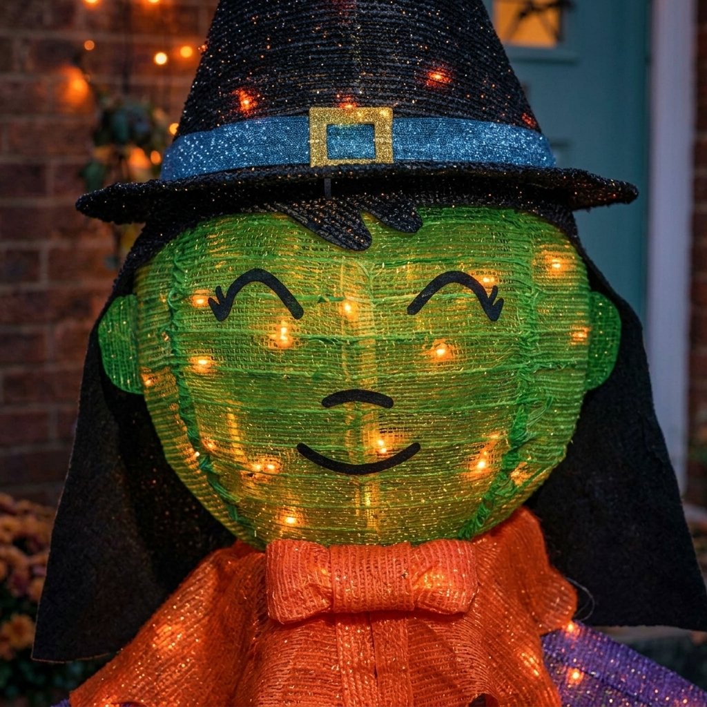 Light-Up Foldable Witch Halloween Garden Decoration with 100 Orange LEDs and Flashing Bulbs