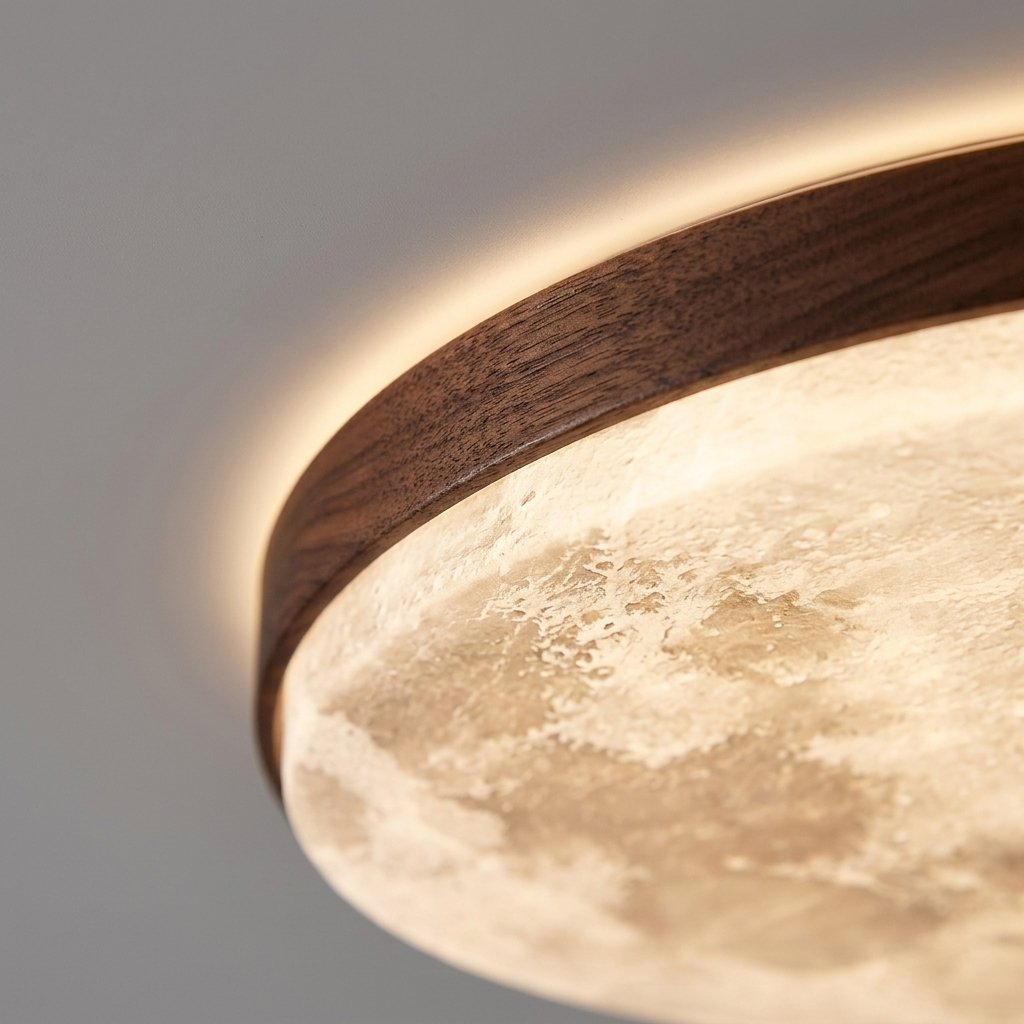 Moon Ceiling Light with Wood Rim, LED, 3 Sizes