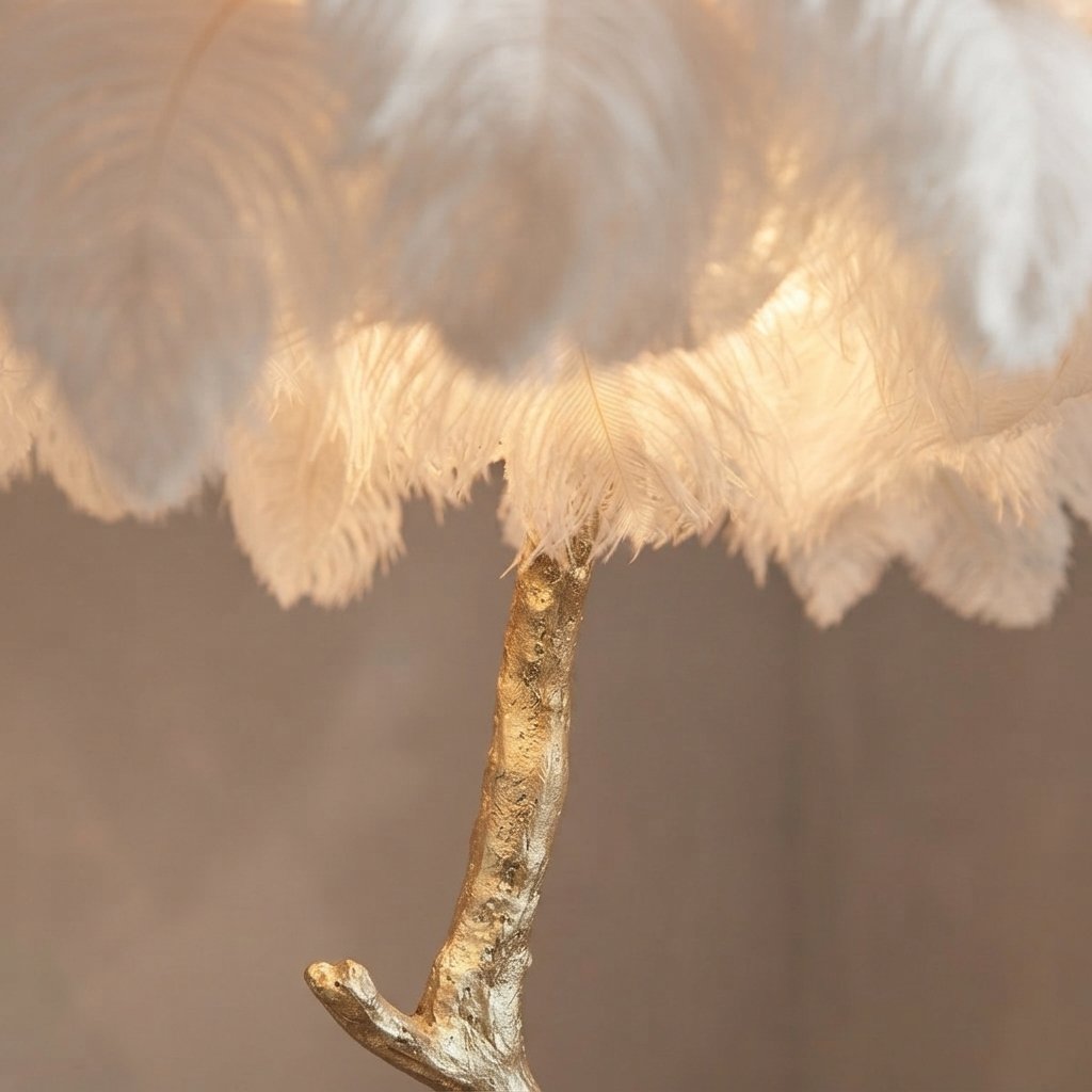 Ostrich Feather Floor Lamp with Gold Branch Base