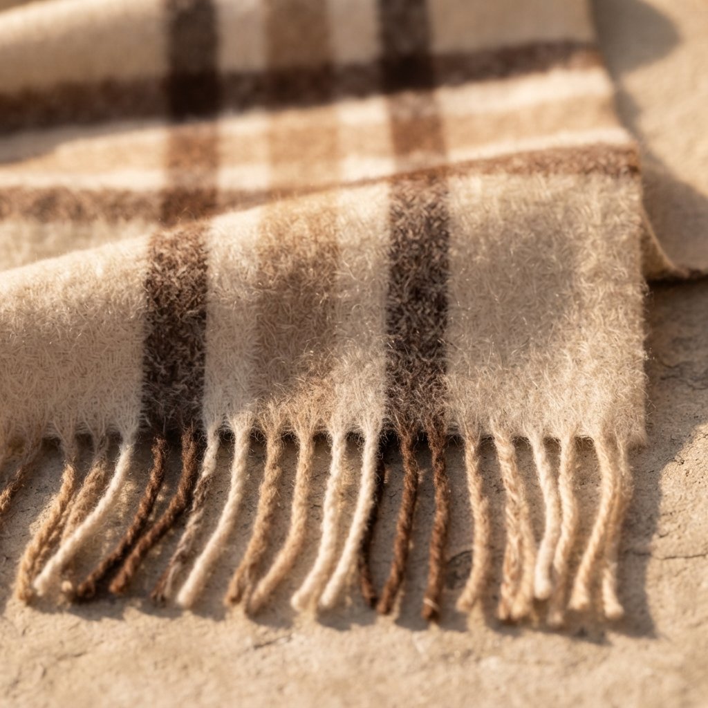 Oversized Checked Winter Scarf with Fringed Ends