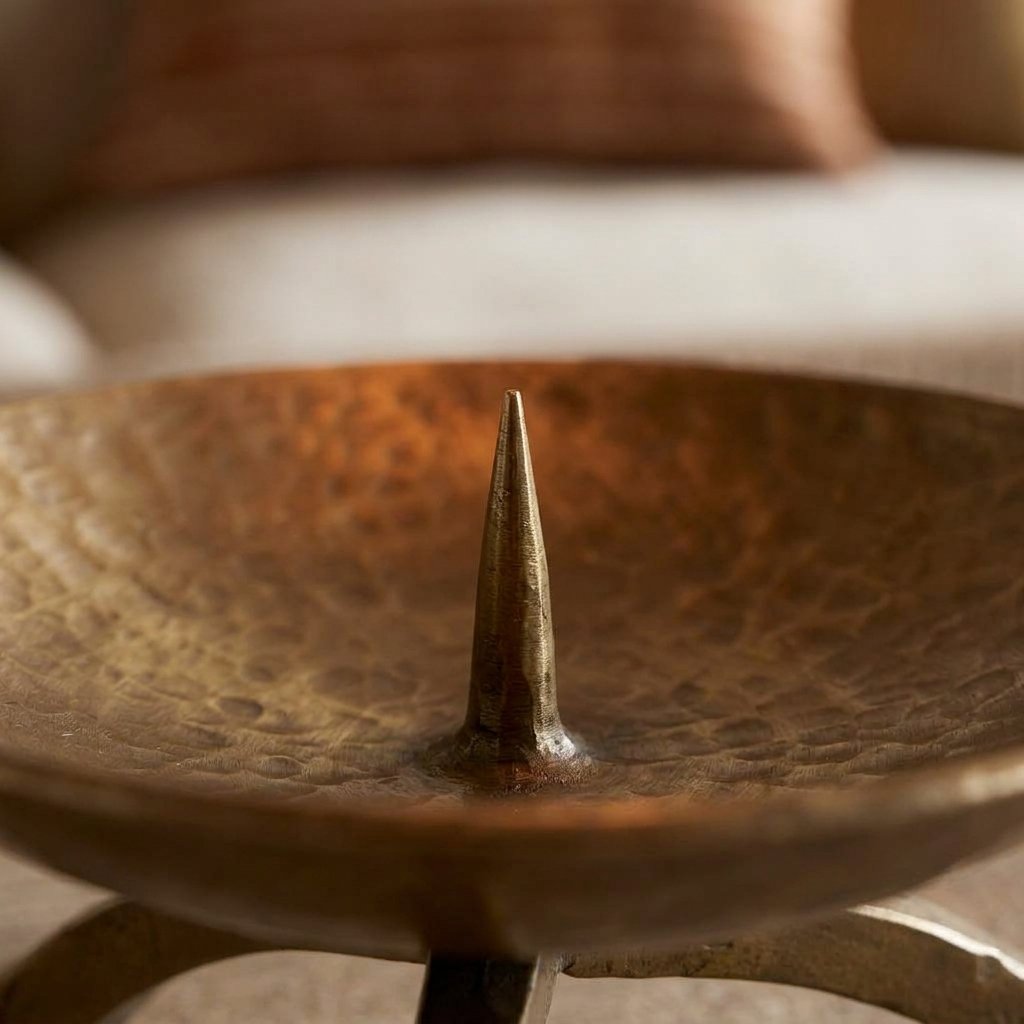 Pillar Candle Holder in Antique Brass, Tripod Base