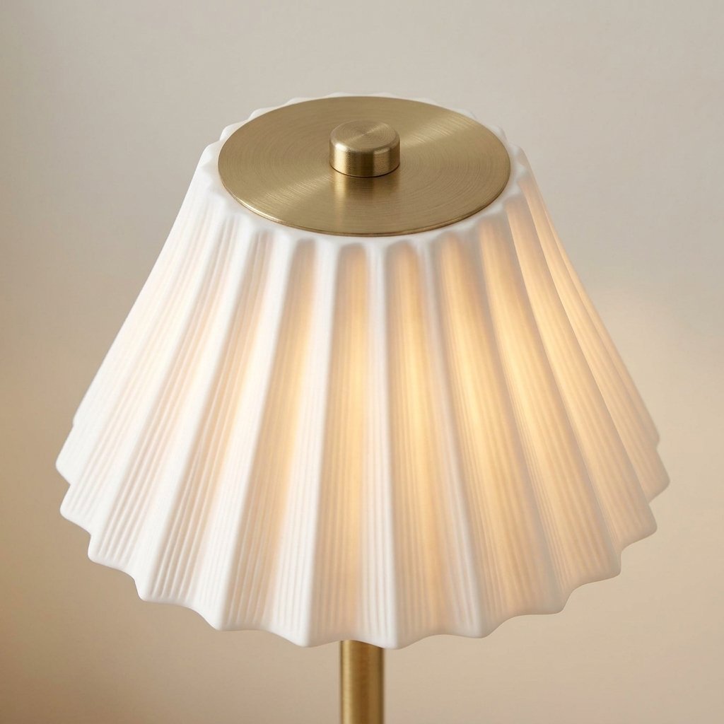 Pleated Shade Touch Table Lamp, Brass & White