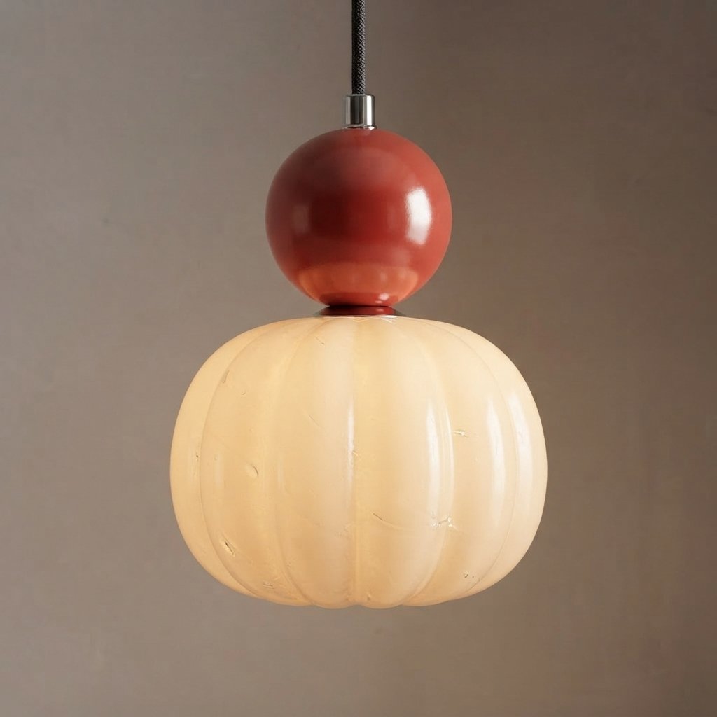 Pumpkin Glass Pendant Light with Spherical Accent