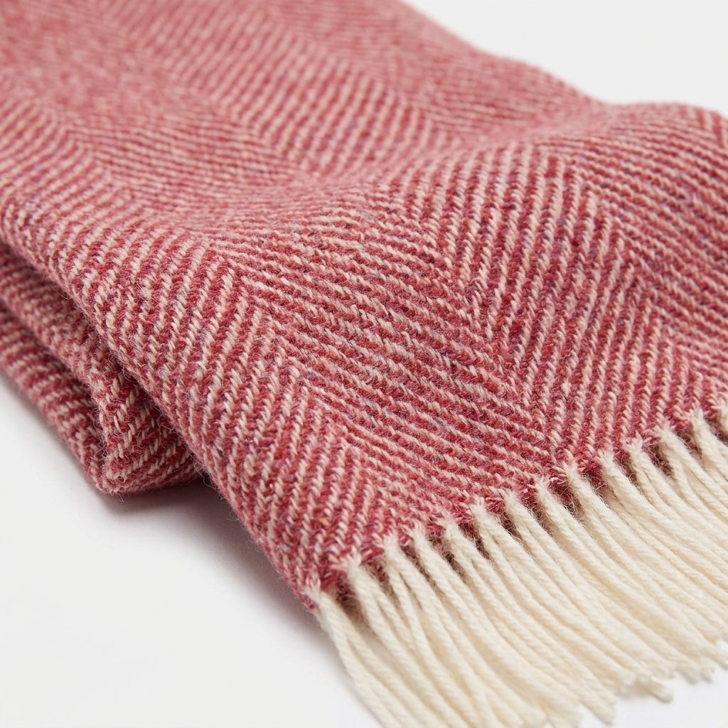 Pure Wool Herringbone Throw in Raspberry Ripple