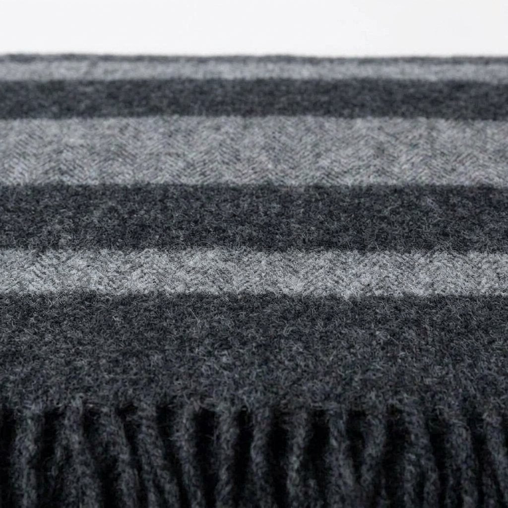 Pure Wool Throw Blanket in Dark Grey and Grey Stripe