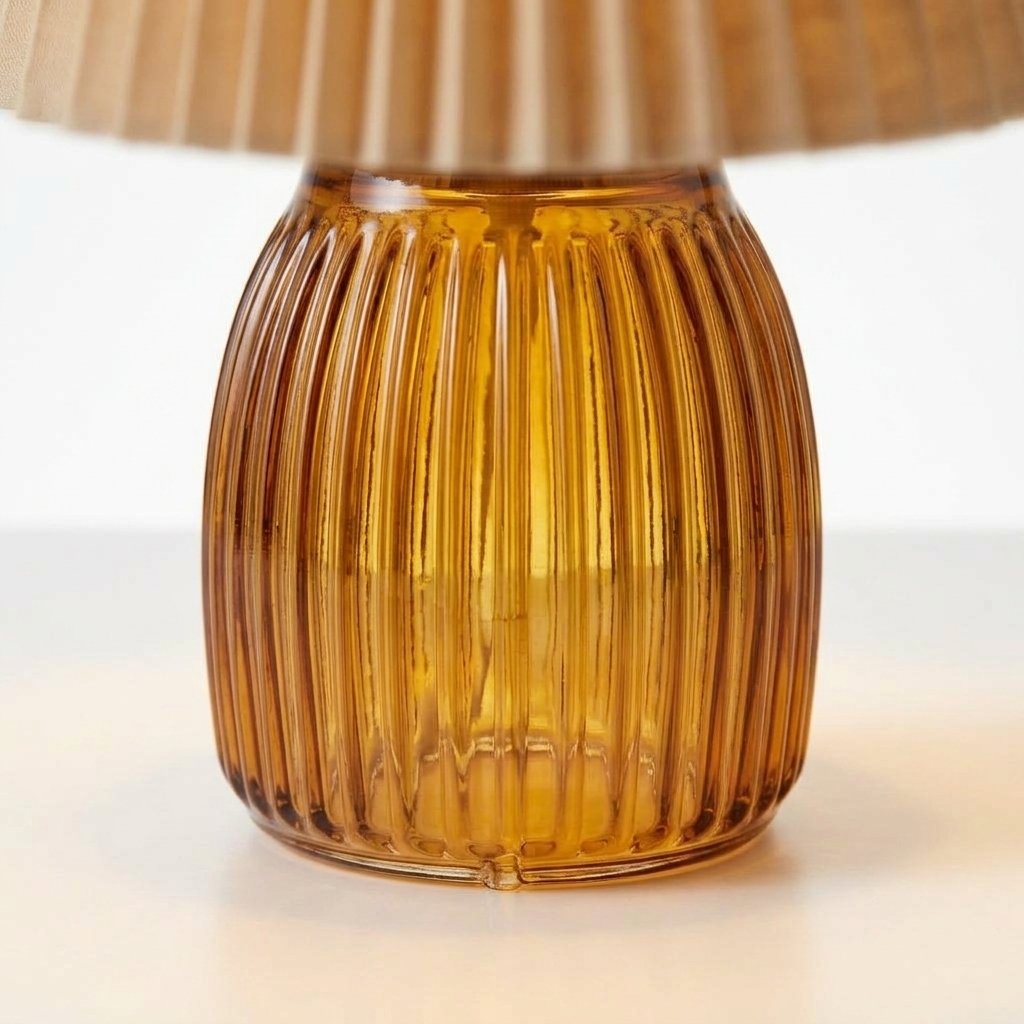 Rechargeable Amber Glass Table Lamp with Pleated Shade