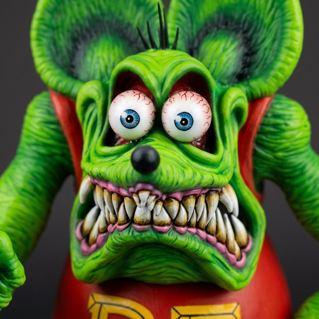 Retro Hot Rod Monster Collectible Figure – Hand-Painted Resin Model with Car Base