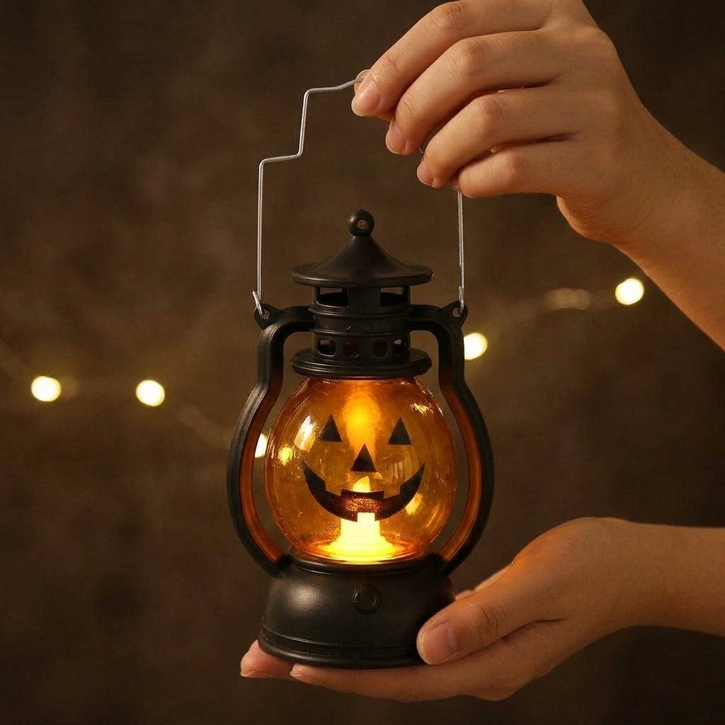 Retro Pumpkin LED Lantern with Warm Glow, Battery Operated, Toggle Switch