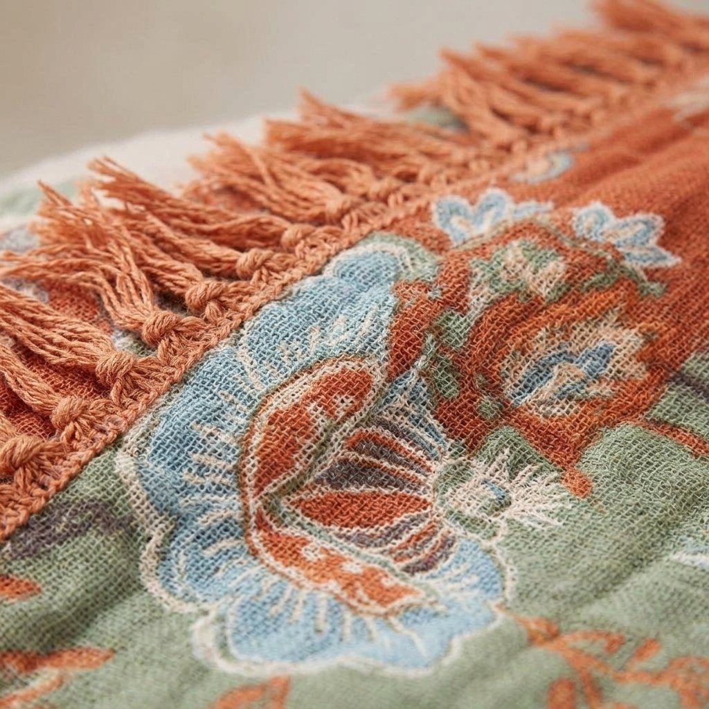 Reversible Botanical Throw Blanket, 4-Layer Cotton