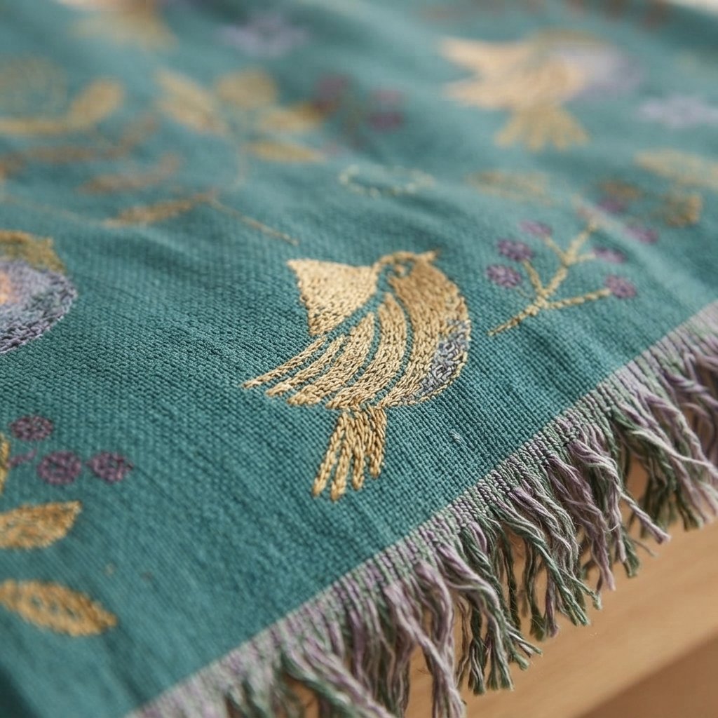 Reversible Cotton Muslin Throw Blanket with Bird Print