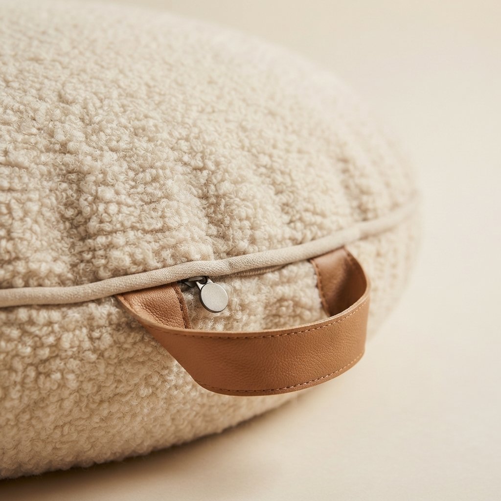 Round Floor Cushions in Teddy Bouclé, Set of 2 – Oat
