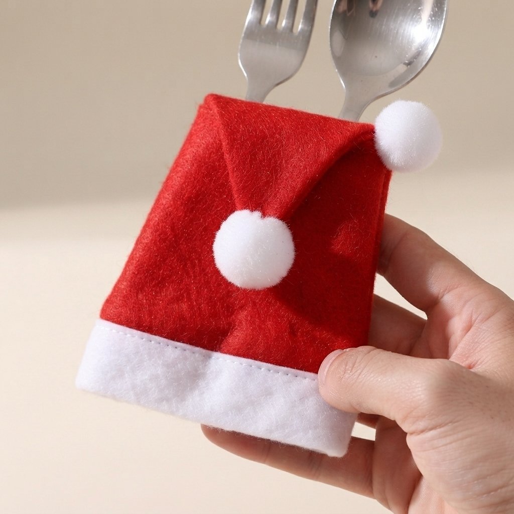 Santa Hat Cutlery Holders for Christmas Table, Set of 10