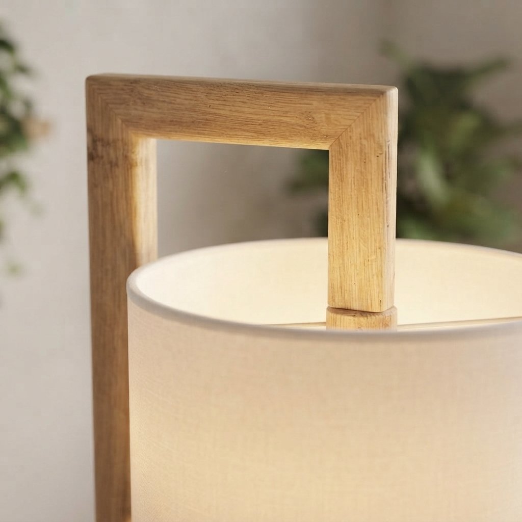 Scandinavian Wood Floor Lamp with Fabric Drum Shade