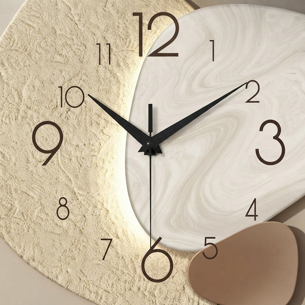 Silent Quartz Wall Clock with Stone & Marble Texture