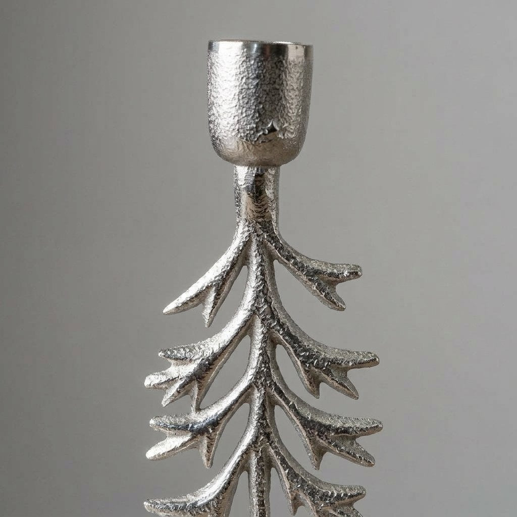 Silver Aluminium Christmas Tree Candle Holder, 23 cm