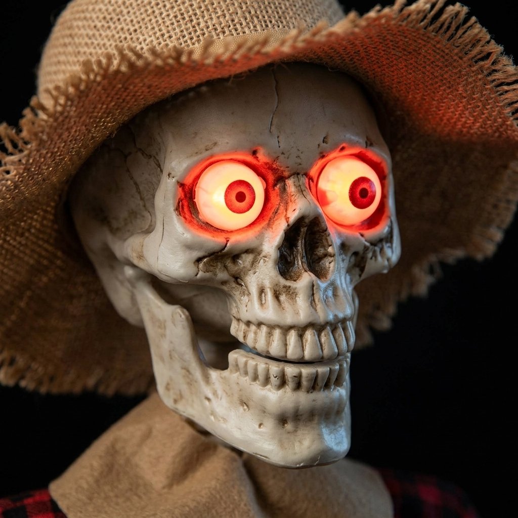 Sitting Banjo-Playing Skeleton Halloween Decoration with LED Glowing Eyes and Interactive Movement